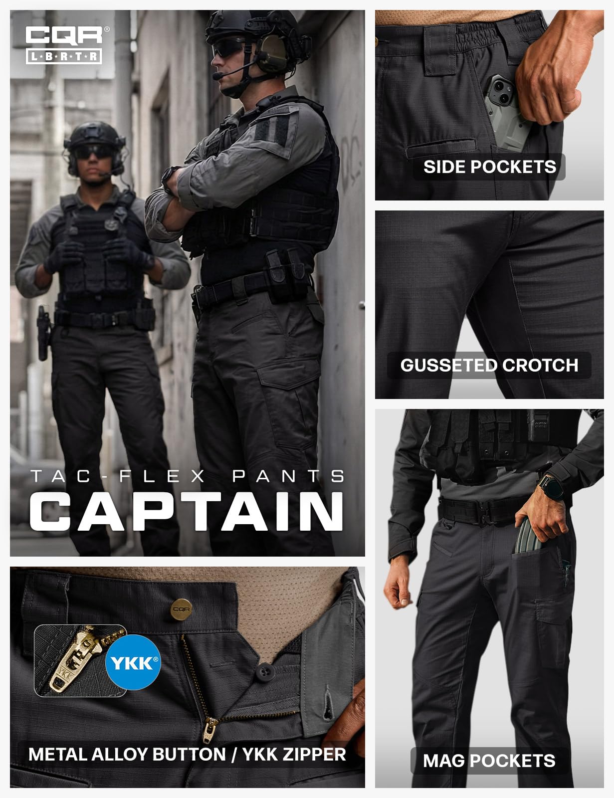 CQR Men's Flex Ripstop Tactical Pants, Water Resistant Stretch Cargo Pants, Lightweight EDC Hiking Work Pants — view 7