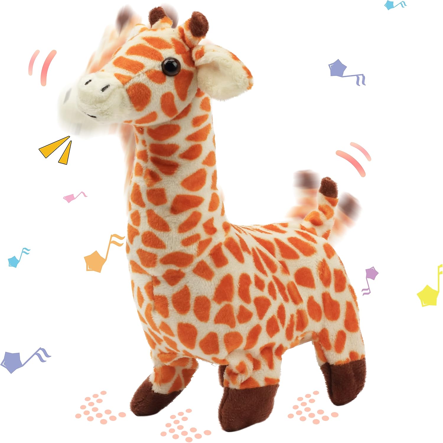 Hopearl Walking Giraffe Interactive Electronic Pet Plush Jirafa Toy with Sounds and Movements Animated Shaking Tail Gifts for Toddlers Birthday, Brown, 9''