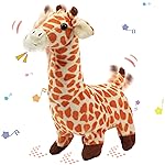 Hopearl Walking Giraffe Interactive Electronic Pet Plush Jirafa Toy with Sounds and Movements Animated Shaking Tail Gifts for Toddlers Birthday, Brown, 9\'\'