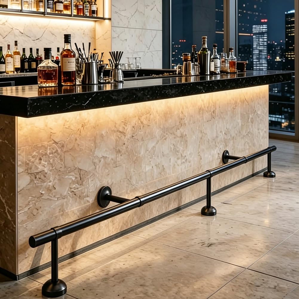 Hefjiayciq Black Stainless Steel Bar Foot Rail Kit, Undercounter Mount Hardware Bracket Kit, For Indoor And Outdoor Bars,,420Cm/13.8Ft