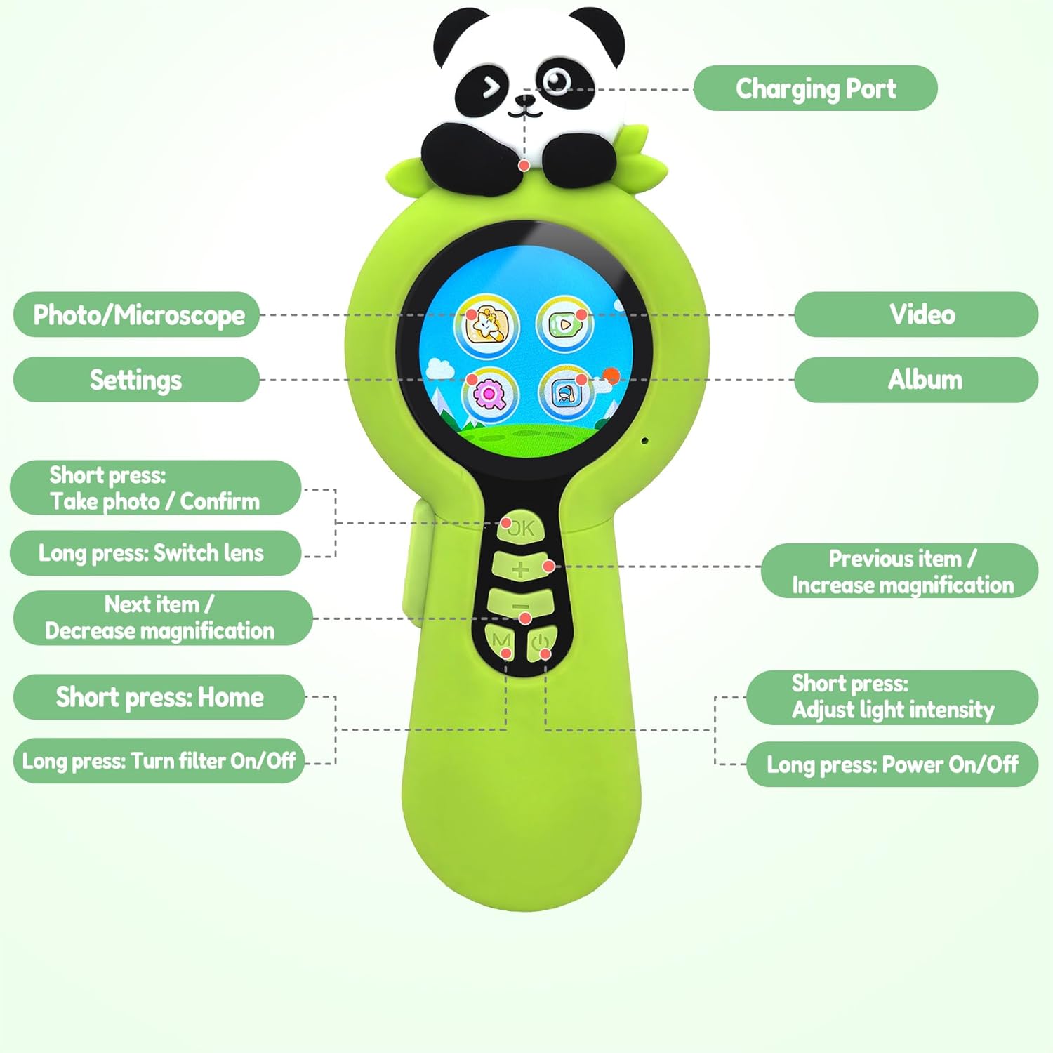 2-in-1 キッズ顕微鏡 切り替え可能なカメラ&amp;顕微鏡レンズ付き、内視鏡付き子供用デジタル顕微鏡、屋外探検を刺激する子供へ