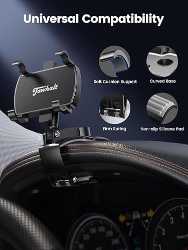 Miniatura 5 de Soporte de teléfono para tablero de automóvil, soporte de teléfono celular para automóvil, diseño de clip de rotación de 360 grados, compatible con