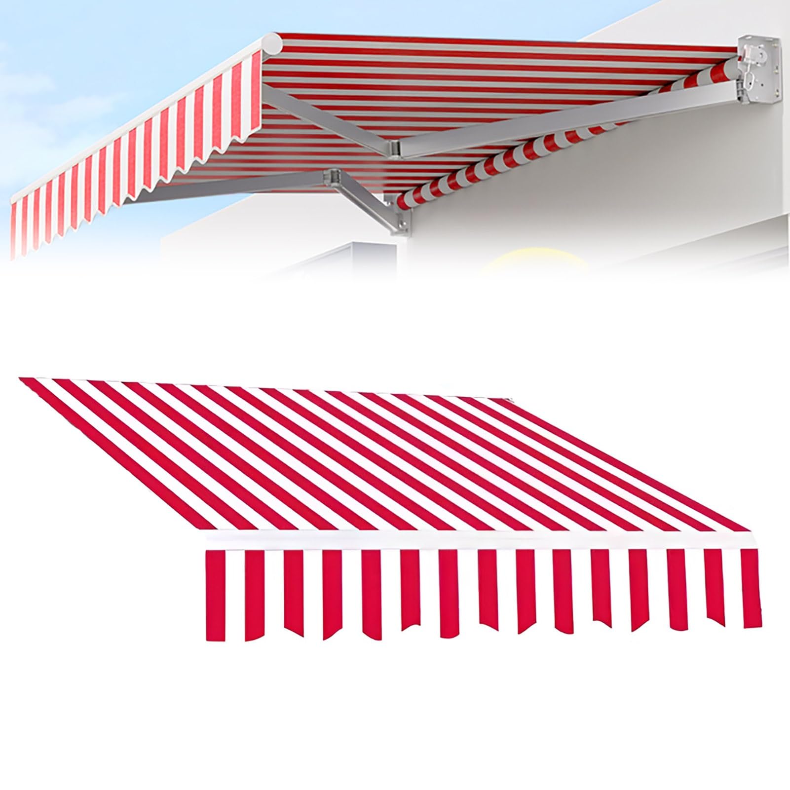 Générique Tissu De Remplacement De Store Banne Rétractable Manuel, Toile D'auvent D'extérieur avec Volant, Imperméable, Protection Solaire, Tissu Rayé Rouge Uniquement(450x300cm)