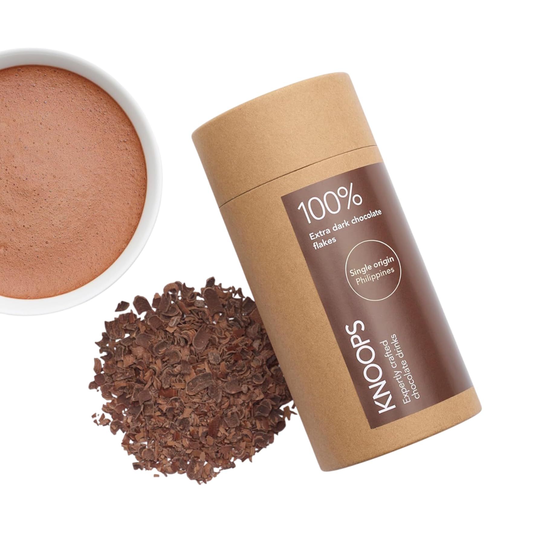 Knoops Dark Hot Chocolate Flakes, 100% Philippines Extra Dark Luxury Hot Drinking Chocolate, Delicious Cocoa Drink with Real Choc Flakes, All Natural Vegan Ingredients, 250 g, Equal to 8 Sachets