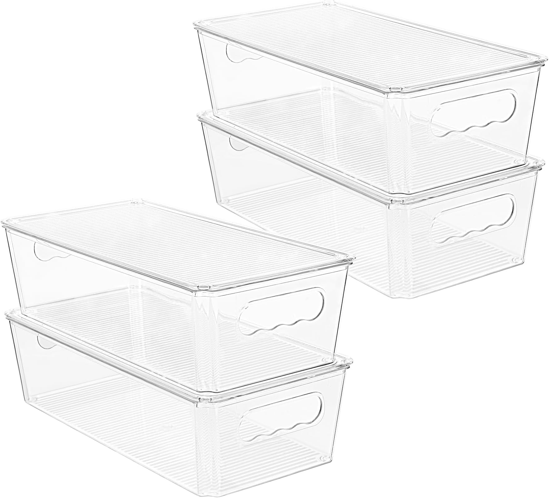 Vtopmart 4pcs Clear Organizers and Storage Bins with Lids, Stackable Plastic Storage Containers with Handles for Fridge, Freezer, Pantry, Cabinet, Kitchen Organization