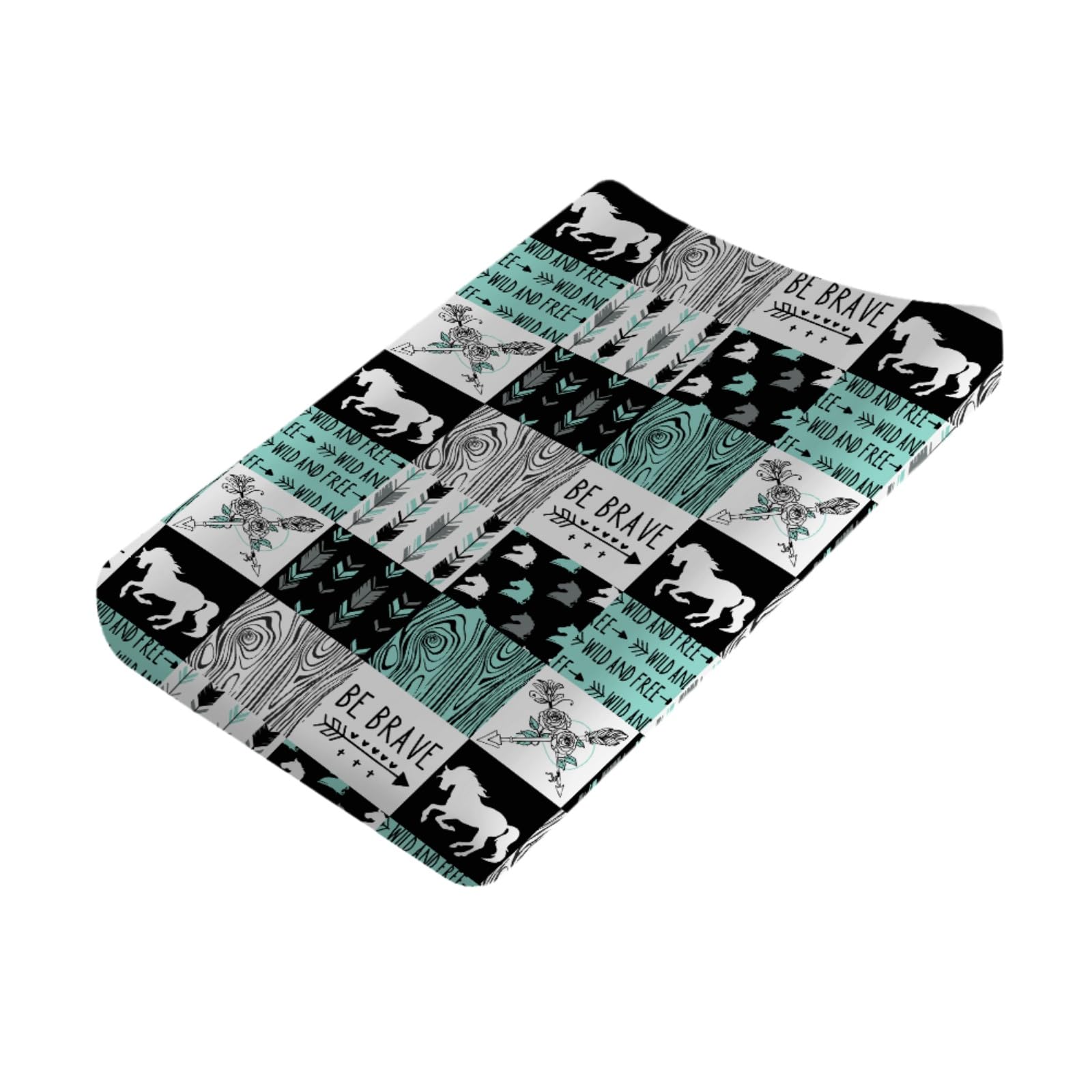 Vintage Country Horse Arrows Baby Changing Table Pad Covers for Boy Girl 32''x16'' Rustic Cowboy Horses Fitted Diaper Change Table Pad Sheets Soft Breathable Nursery Changing Table Mats Green