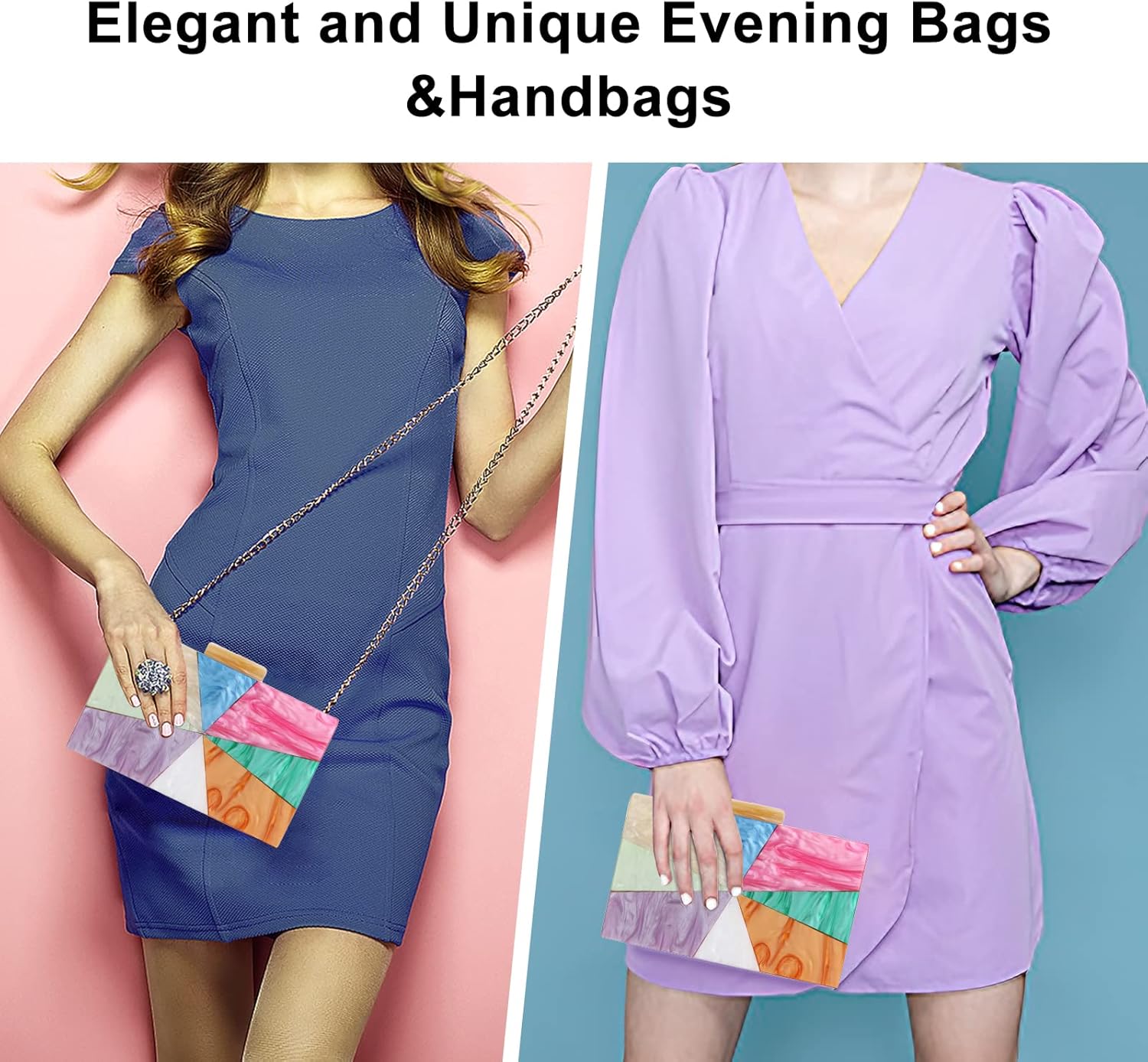 YYW Acrylic Clutch Purses for Women Wedding : Multicolor Evening Crossbody Bag Marbling Handbags with Detachable Chain - Image 7