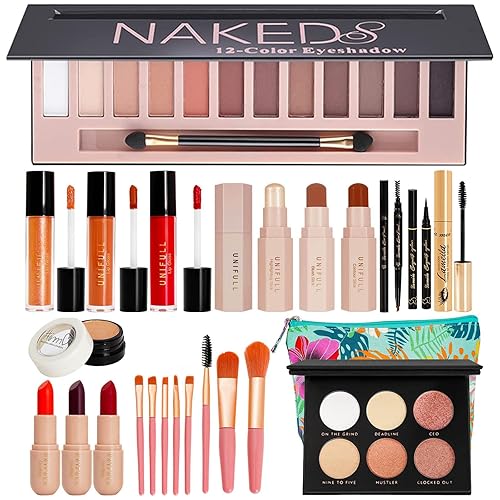 Kit completo de maquillaje para mujer, kit de maquillaje todo en uno, incluye paleta de sombras de ojos de 12 colores y múltiples cosméticos, juego