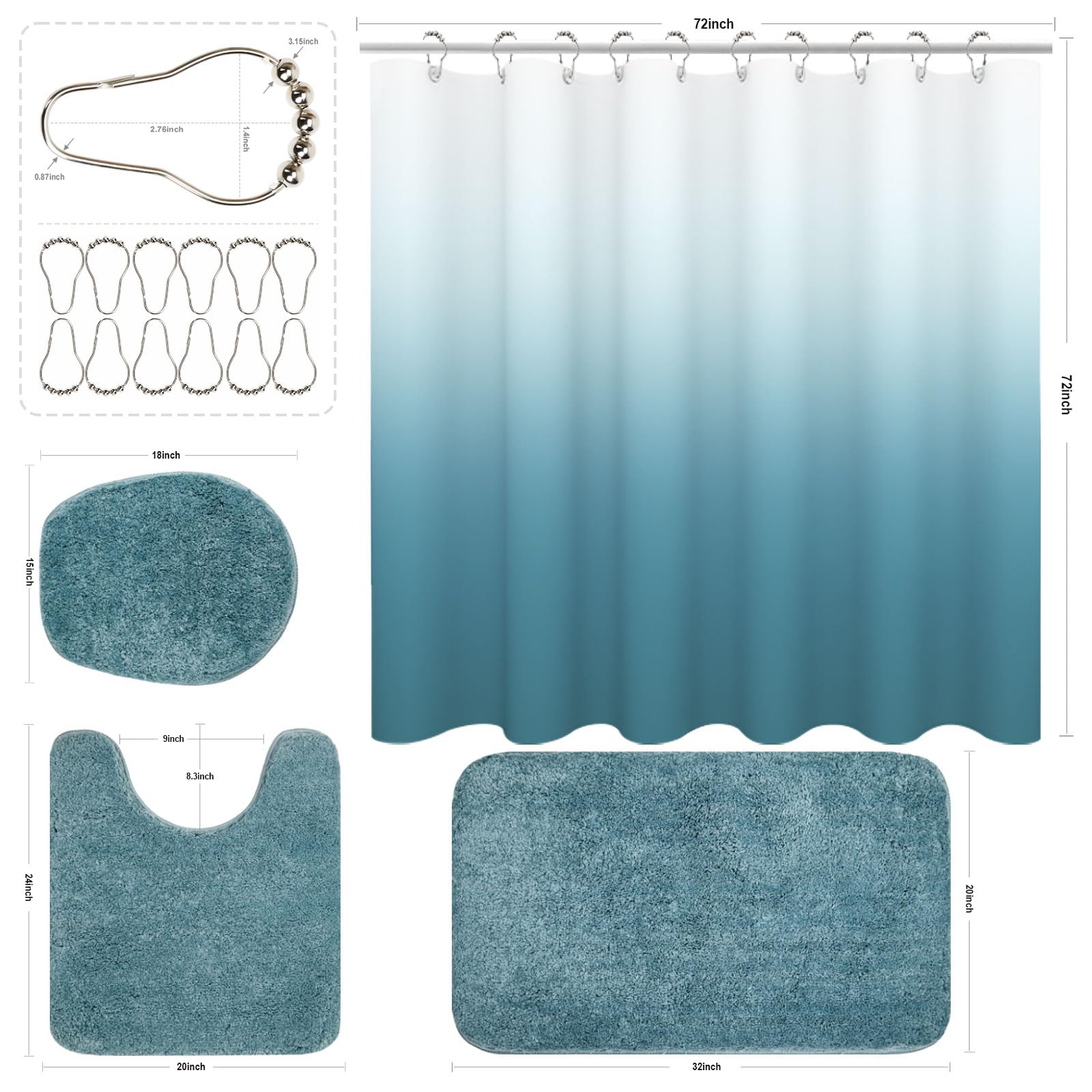 Set di 4 tende da doccia a forma di orso, tappeto da bagno