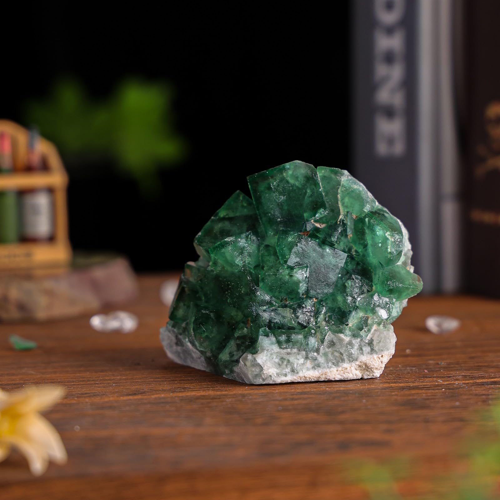 Esemplare minerale di fluorite grezza naturale per collezione, pietra del Madagascar verde fluorite geode grezzo cristallo per meditazione decorazione casa ufficio 0,3-0,4 kg