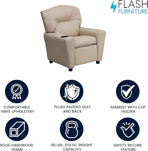Miniatura 160 de Flash Furniture Chandler LeatherSoft - Silla reclinable para niños con portavasos y reclinable de seguridad, silla reclinable contemporánea para