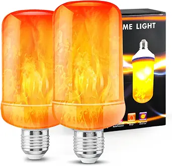 LED Flame Light Bulbs (2 Pack), Flickering Fire Effect with 4 Modes, E26 Base for Indoor/Outdoor Decorations
