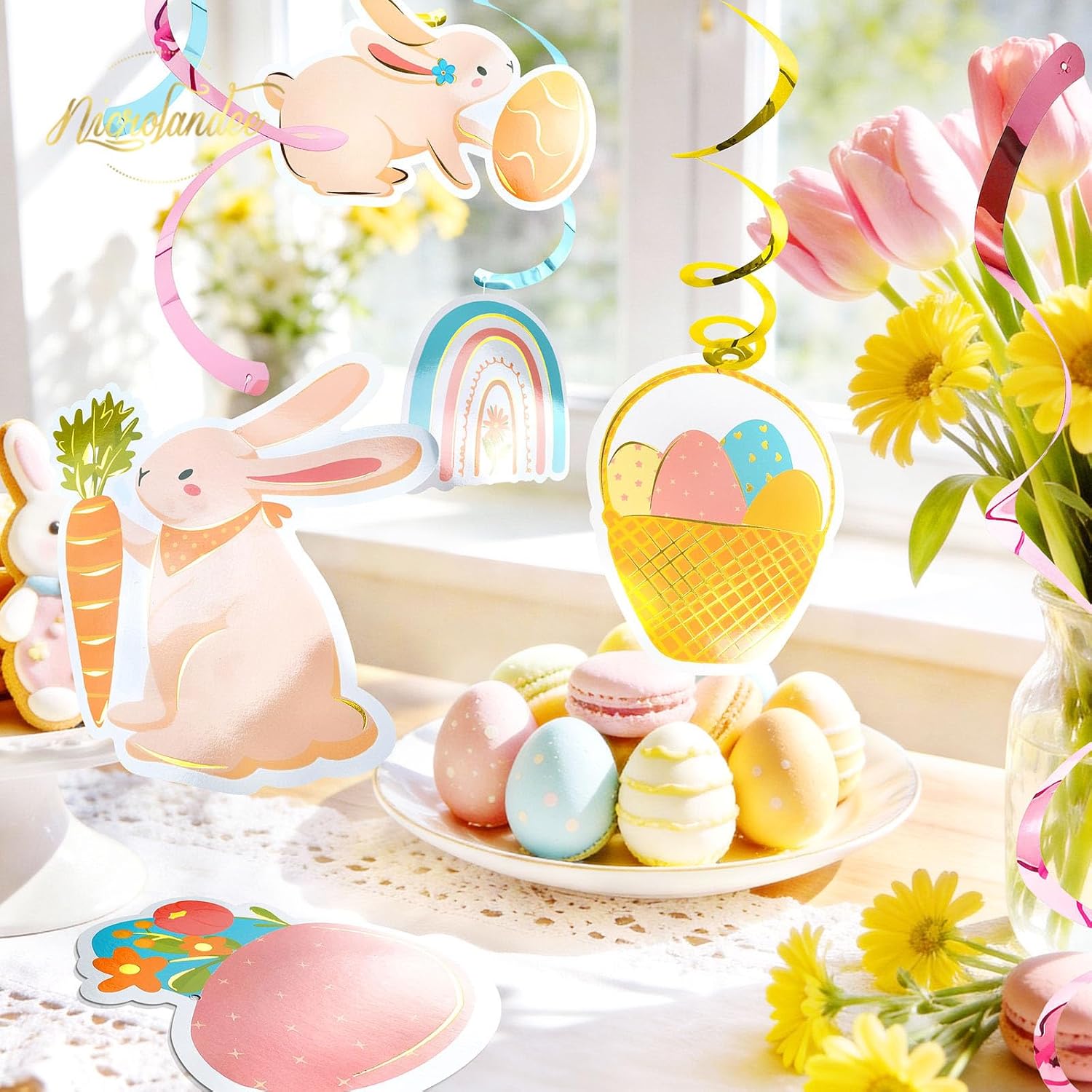 NICROLANDEE Easter Party Decorations - 30 PCS Easter Hanging Swirl Decorations, Easter Egg Bunny Foil Swirl Ceiling Decor for Home Office School Spring Easter Birthday Party