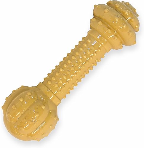 Juguete mordedor para perros Nylabone, sabor mantequilla de maní., Barbell, L
