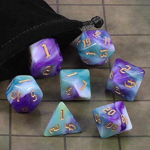 Miniatura 6 de CiaraQ DND Juego de Dados Poliédricos con Bolsa de Dados para Dungeons and Dragons RPG MTG Juegos de Mesa de Rol (Púrpura Mezclado con Blanco +