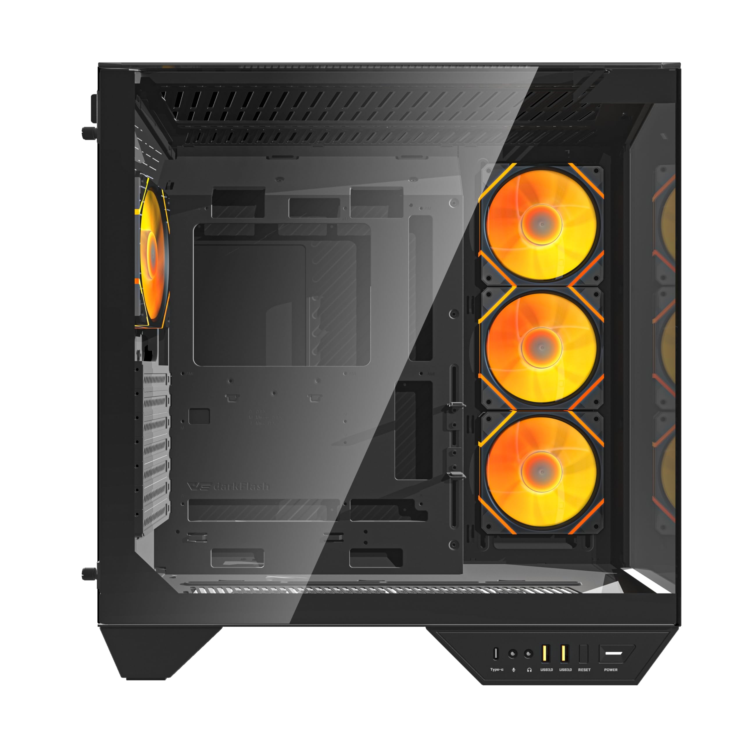 Darkflash DY470 Obudowa PC do gier ATX z 4 wentylatorami ARGB PWM, 330 stopni panoramiczne szkło hartowane USB 3.1, typ C, kolor czarny