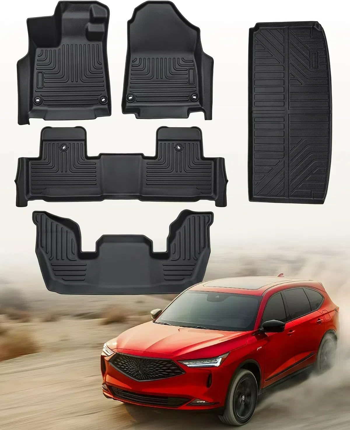 Drcarnow for Acura MDX Floor Mats 2025 2024 2023 2022, Custom Fit 7 Seat 3 Rows Cargo Liner,All Weather Guard Waterproof Car Mats TPE Rubber Floor Liners Full Set for MDX Aspec 2022-2025 Accessories