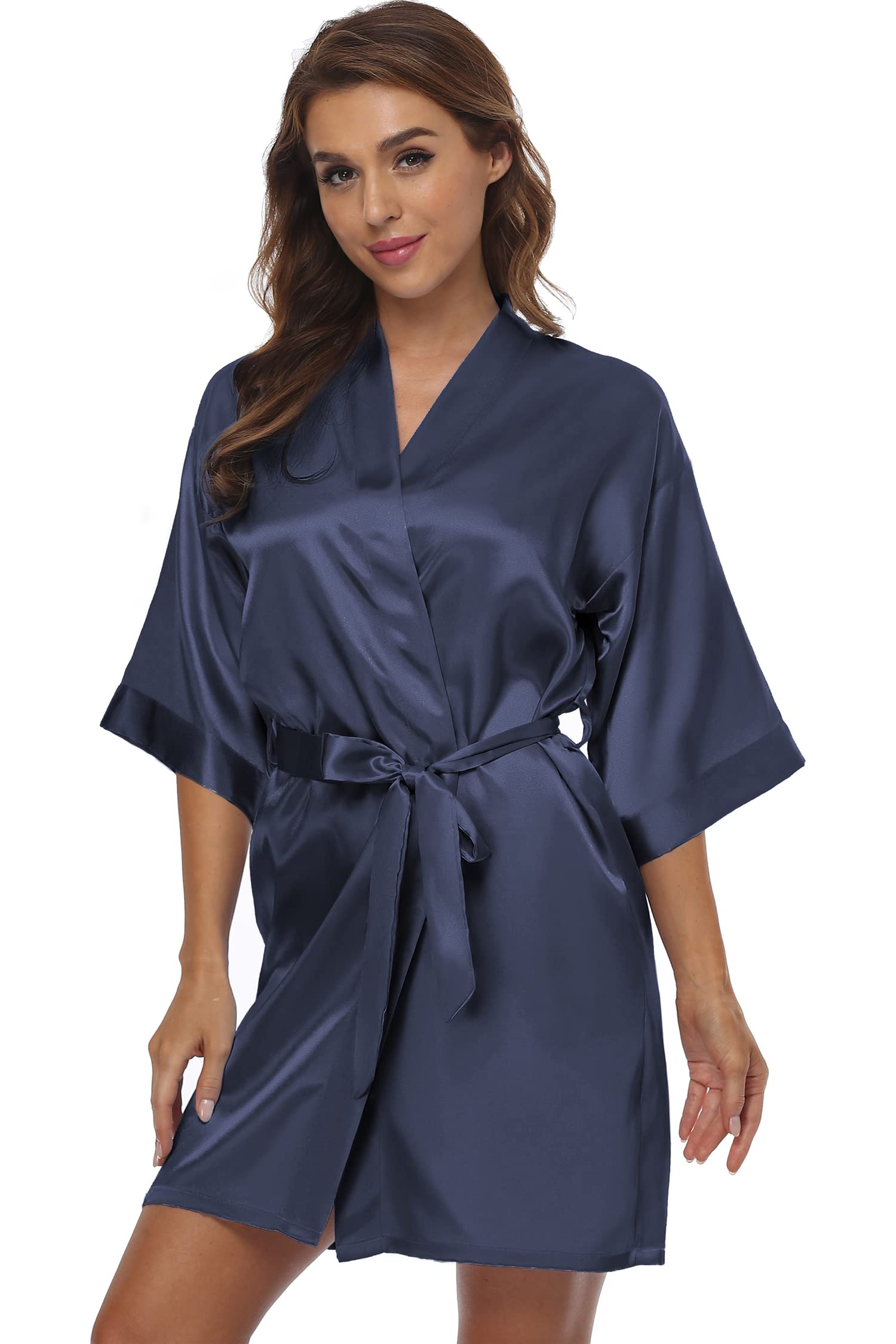 BeingYoung Women's Short Pure Silky Robes Satin Kimono Robe Bride Bridesmaid Wedding Party Robes with Pockets Sleepwear