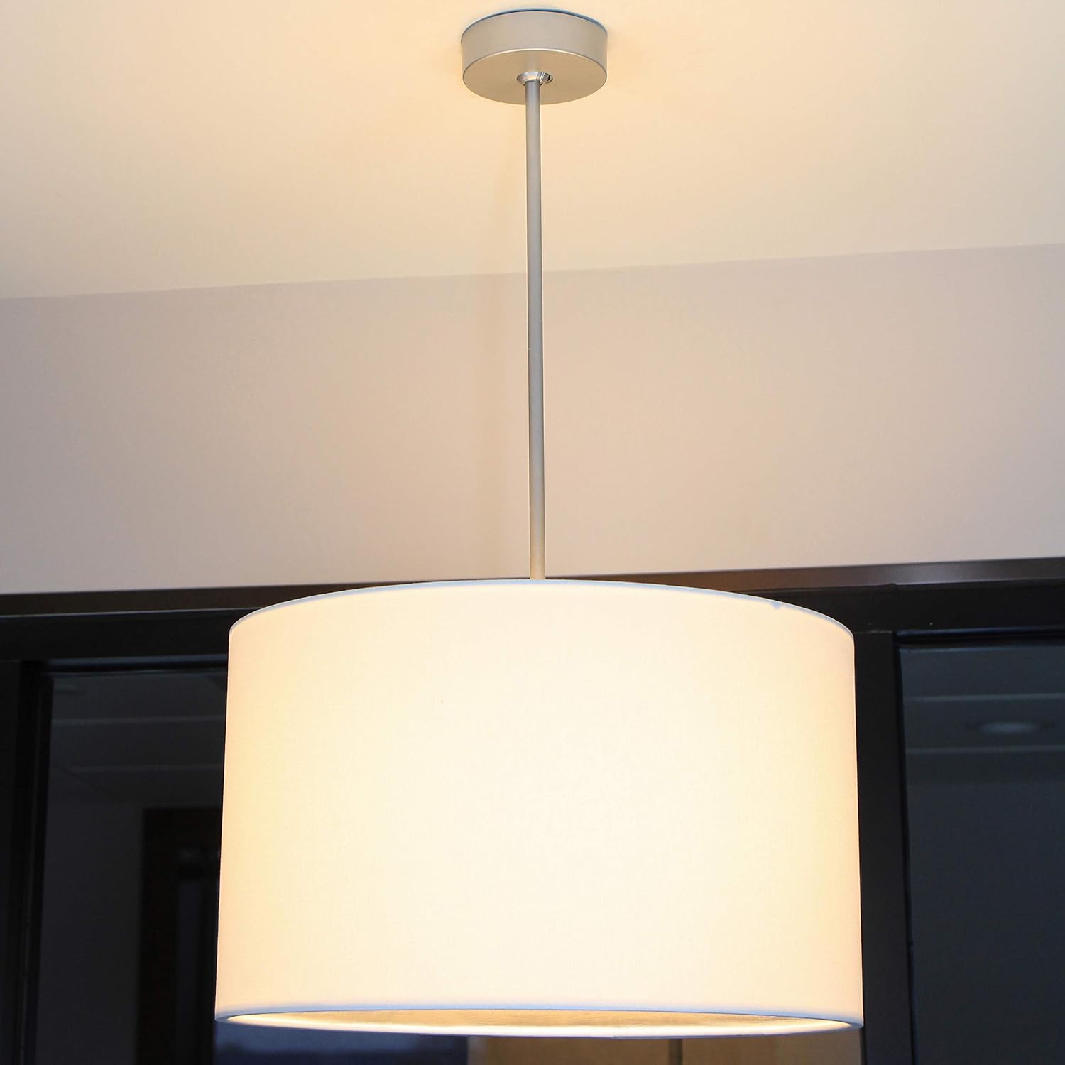 Maratodd Egon Series Modern Drum Pendant Light installed, light on