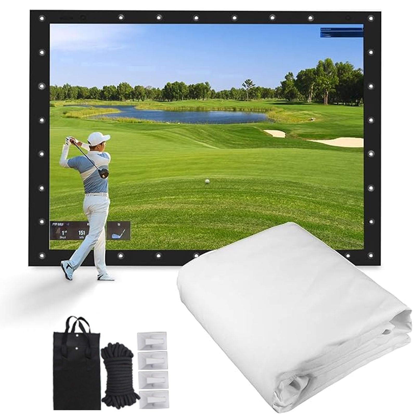 Golf Impact Screen 4:3 Panno proiettore a Tela per la Pratica di Oscillazione Esterna dell'interno Display di Allenamento Durevole Portatile con Grommets 304x229cm