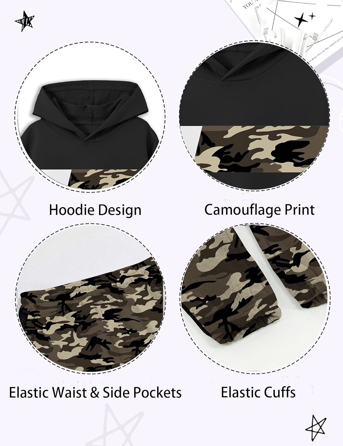 Boys Clothes Boy Outfits 2-Piece Long Sleeve Hoodie and Camouflage Pants Boys Fall Winter Clothes for 6-16 Years - Image 4