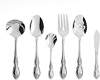 Oneida Louisiana 6-Piece Serving Utensils Set - 18/8 Stainless Steel Flatware Serveware with Ladle, Spoons, Fork & Spreader, Mirror Finish, Dishwasher Safe