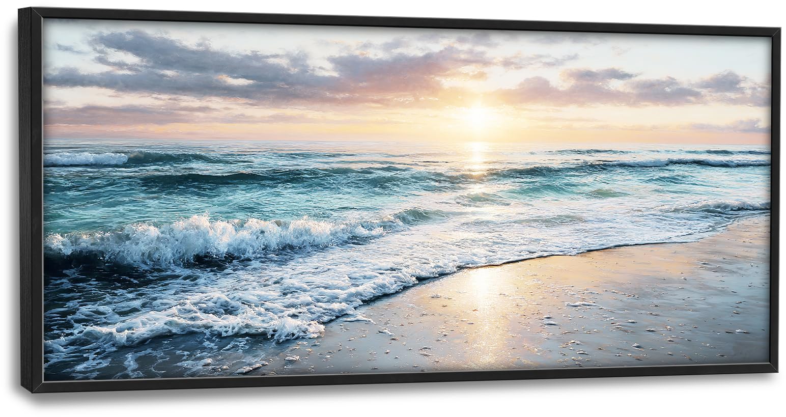 Photo 1 of Large Beach Wall Art for Living Room Ocean Sunset Pictures Waves Big Wall Decor Coastal Canvas Print Paintings Home Framed Artwork Decoration Gifts for Bedroom Office 30"x60"
