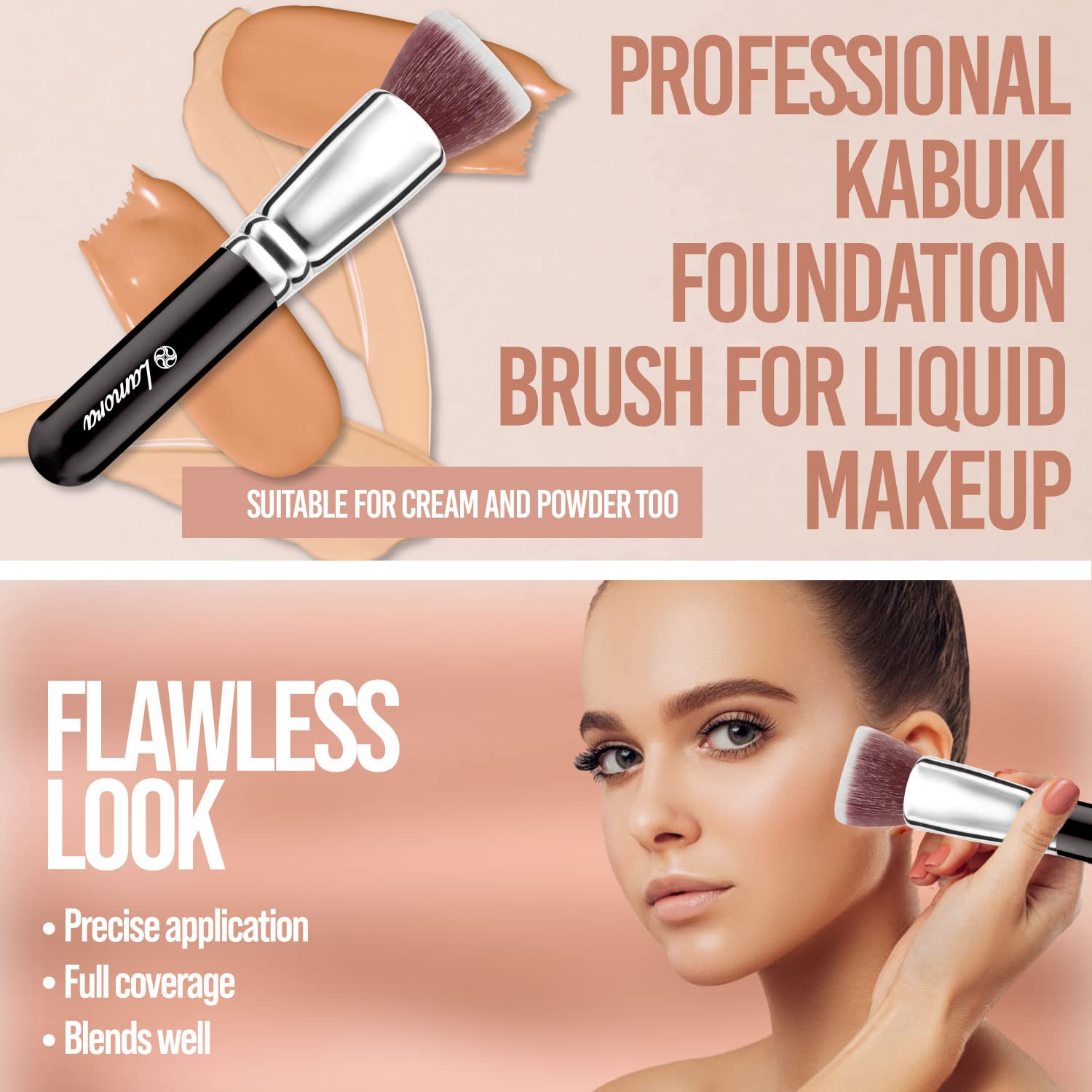 Flat Top Kabuki Foundation Brush - Premium Makeup Face Brush For Liquid, Cream, Powder - Blending, Buffing, Stippling Brush - Pro Quality Synthetic Dense Bristles