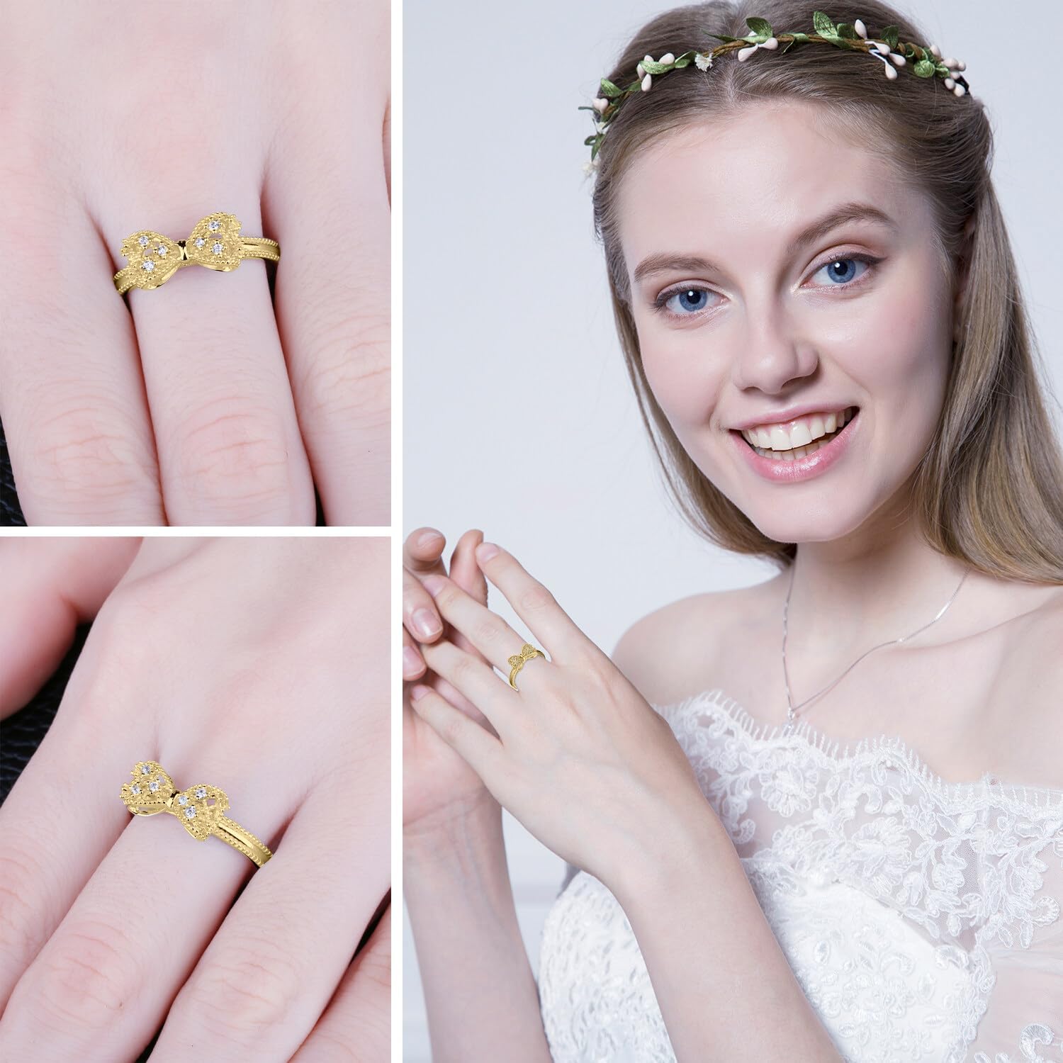 JewelryPalace 14k White Yellow Rose Gold Plated 925 Sterling Silver Rings for Women, Cubic Zirconia Promise Rings for Her, Stackable Wedding Bands Rings for Women Infinity Forever Love Knot Ring - Image 5