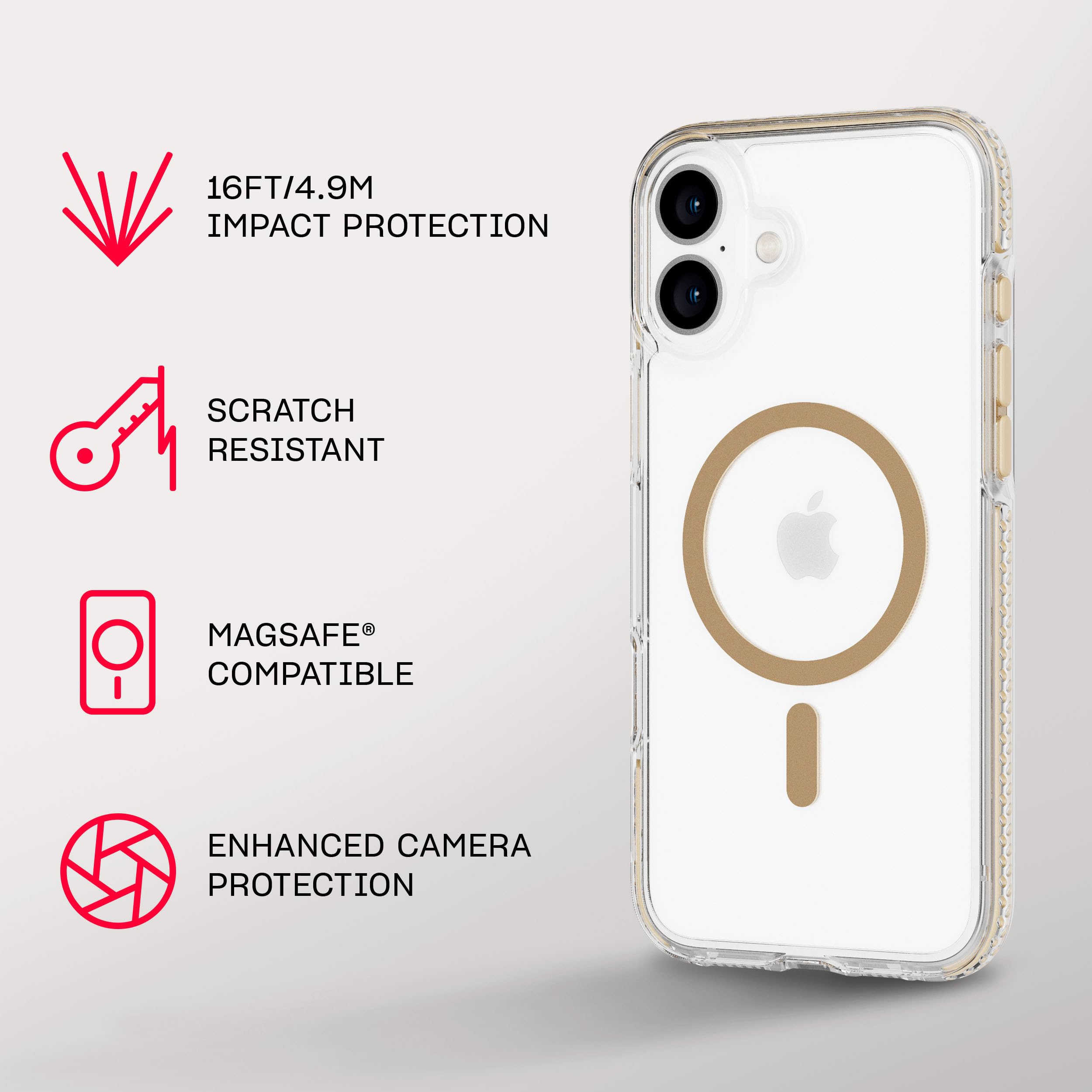Tech21 EvoCrystal for iPhone 16 Plus Compatible with MagSafe - Impact Protection Case 15x Military Standard Tested - in Gold - Image 4