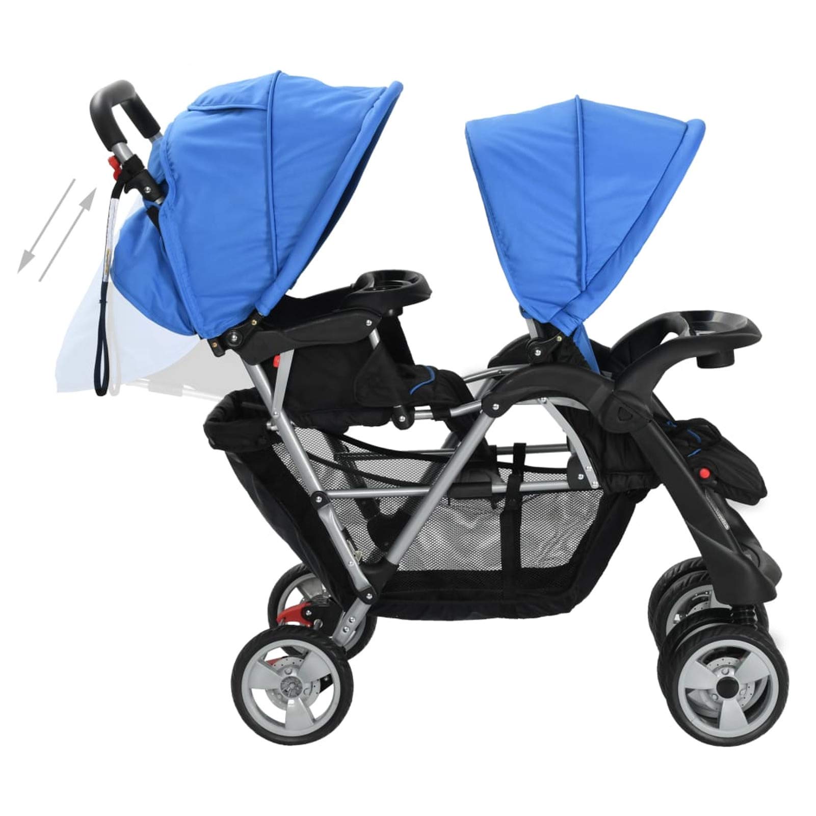 Carrito para dos bebé, MOONAIRY Cochecito Bebe, Coche Bebe, Baby Stroller,s tandem azul y negro de acero