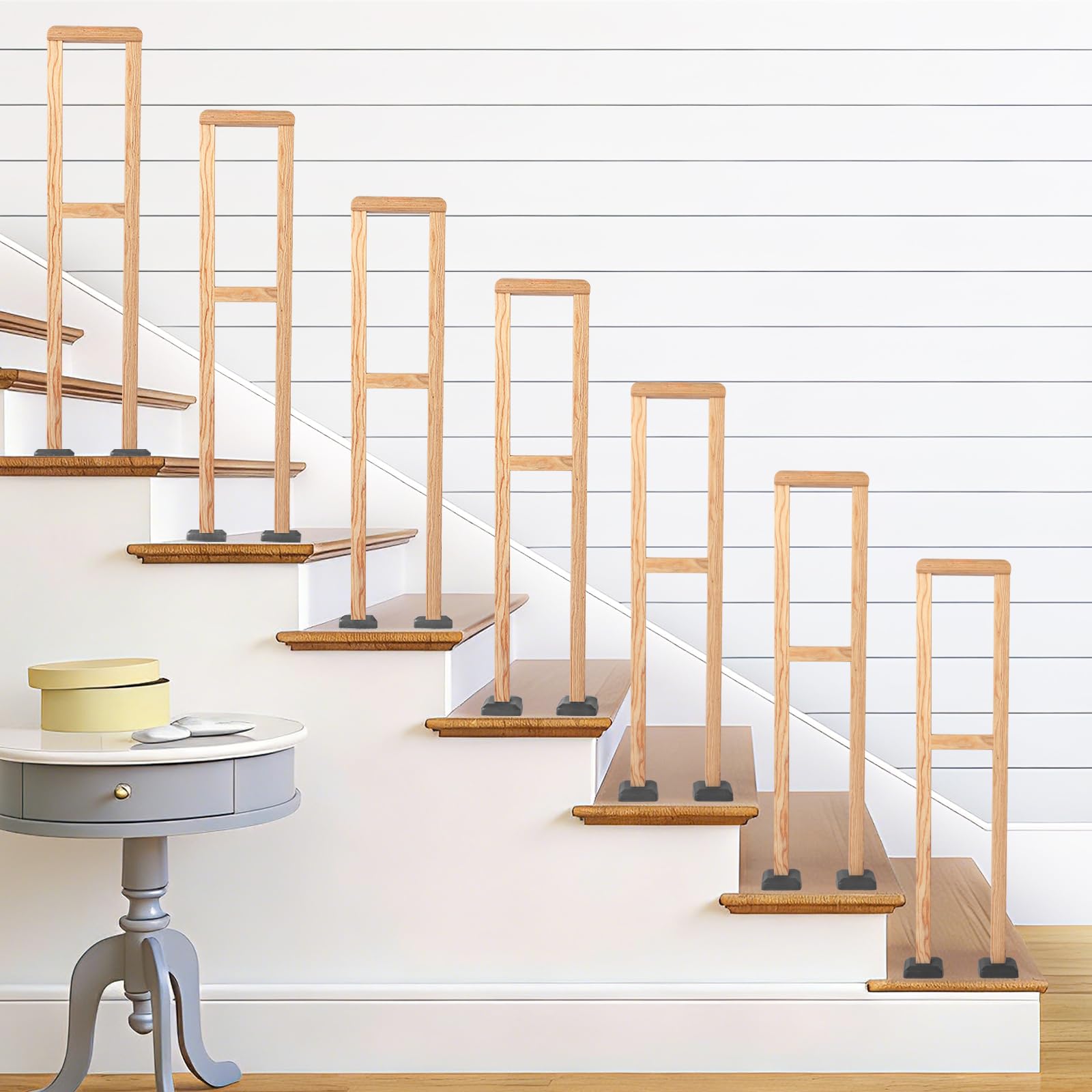 Corrimano per Scale da Interno in Legno, Ringhiera per Scale a Forma di H, Corrimano per Scale da Esterno in Legno, Parapetto Scala Impermeabile per Verande,Terrazze e Appartamenti (100 cm)