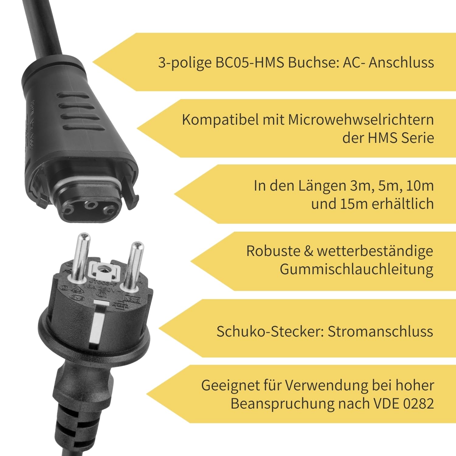 Avoltik 5 m Betteri Kabel geeignet für Hoymiles Stecker I VDE-zertifiziertes Photovoltaik Anschlusskabel für Solar Anlagen I Solarkabel mit Schuko-Stecker & Stecker geeignet für Hoymiles HMS BC07