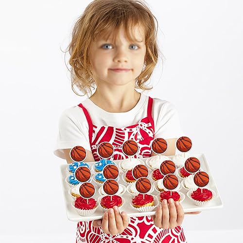 Miniatura 7 de 30 piezas de decoración para cupcakes de baloncesto de doble cara de la NBA Star Basketball Cupcake Picks para deportes con temática de pelota de
