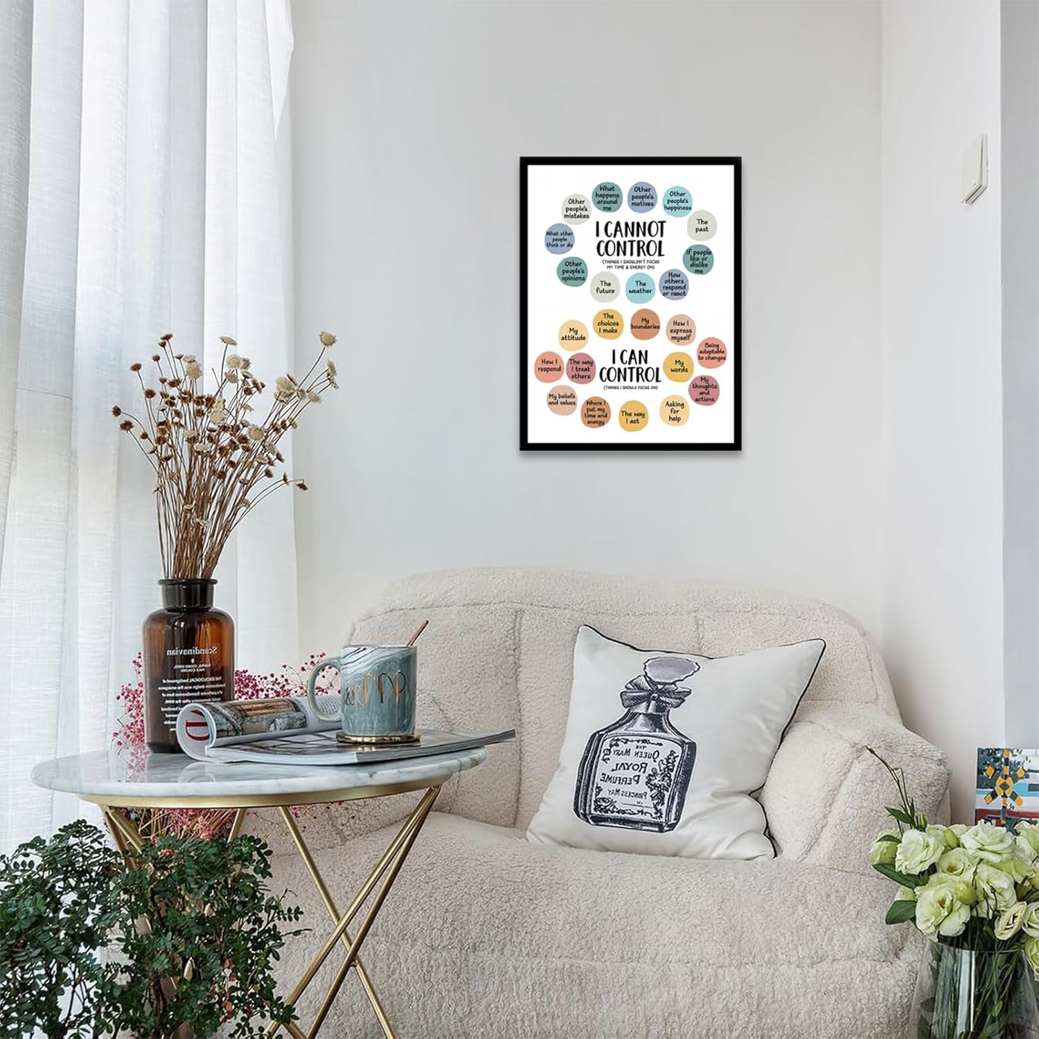 Framed Mental Health Wall Art Therapy Office Wall Decor Things I Can Control Poster School Counselor Canvas Print for Office Classroom Bedroom 12x16in