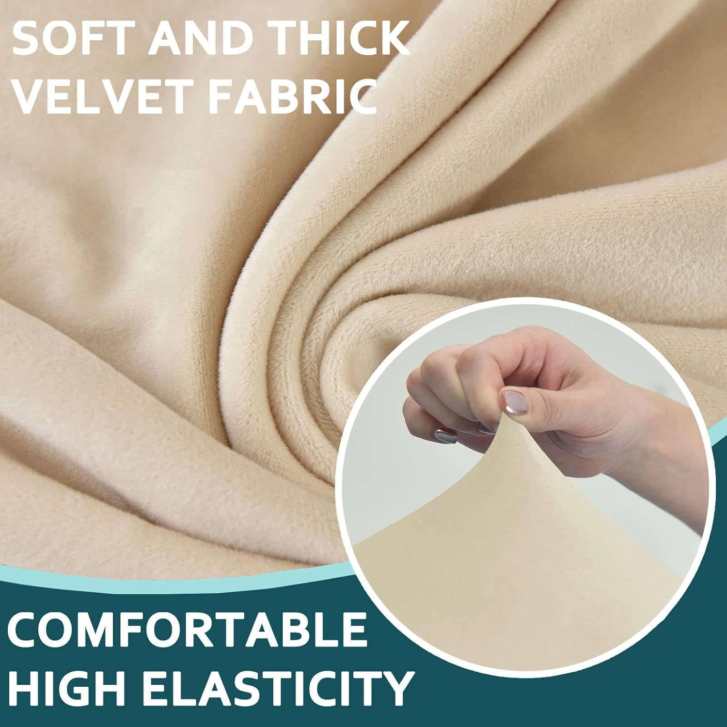 Velvet Barstool Covers Slipcovers, 2 Pack Stretch Barstool Covers Slipcovers with Backs Elastic Bottom Bar Stool Chair Cover Soft for Hotel-Beige-Set of 2