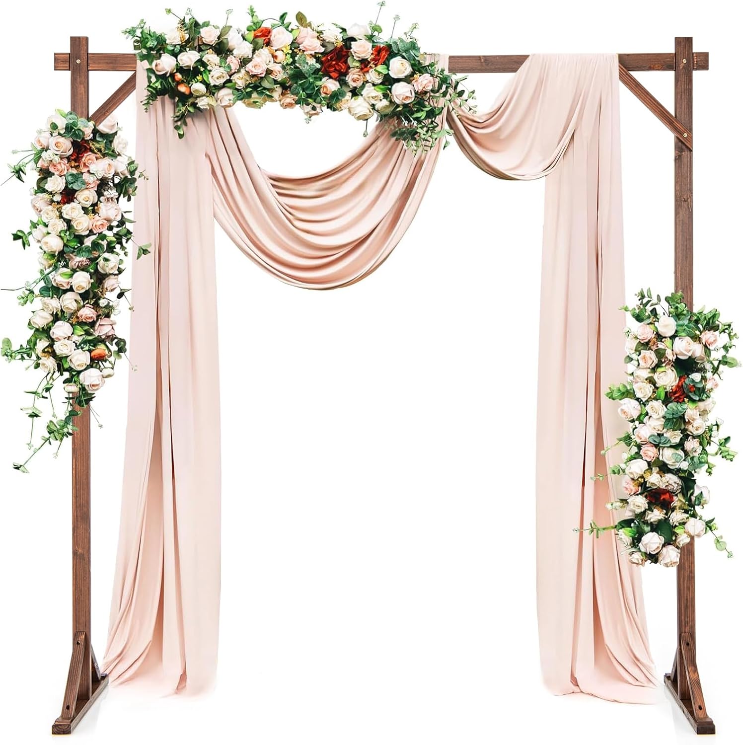 COSTWAY 7.2 FT Wooden Wedding Arch for Ceremony, Square Solid Wood Arch Stand, Outdoor Arbor Backdrop Stand for Indoor Party Garden Proposal Birthday Beach Forest Rustic Boho Decoration, Brown