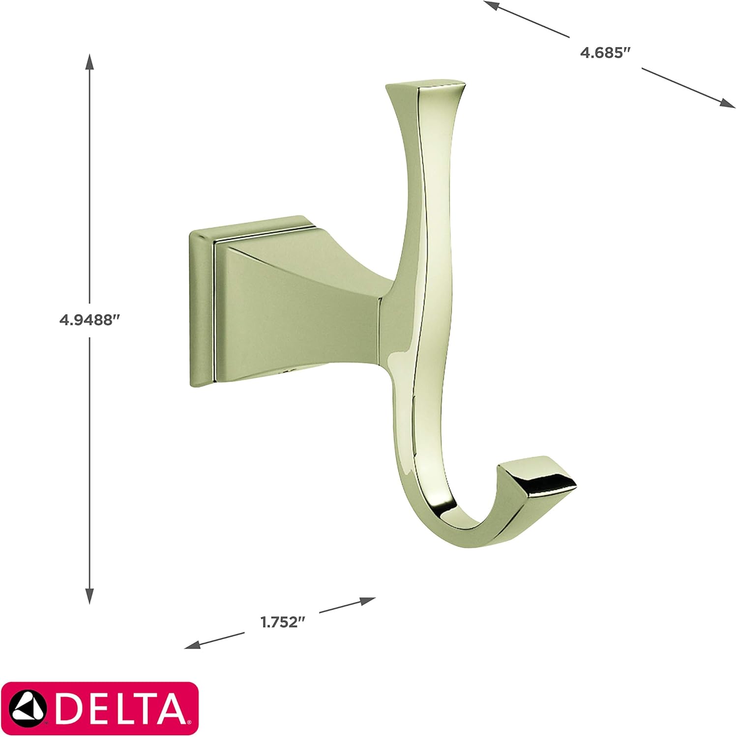 DELTA FAUCET 75135-PN Dryden Double Robe Hook, 5.00 x 1.75 x 1.75 inches, Polished Nickel
