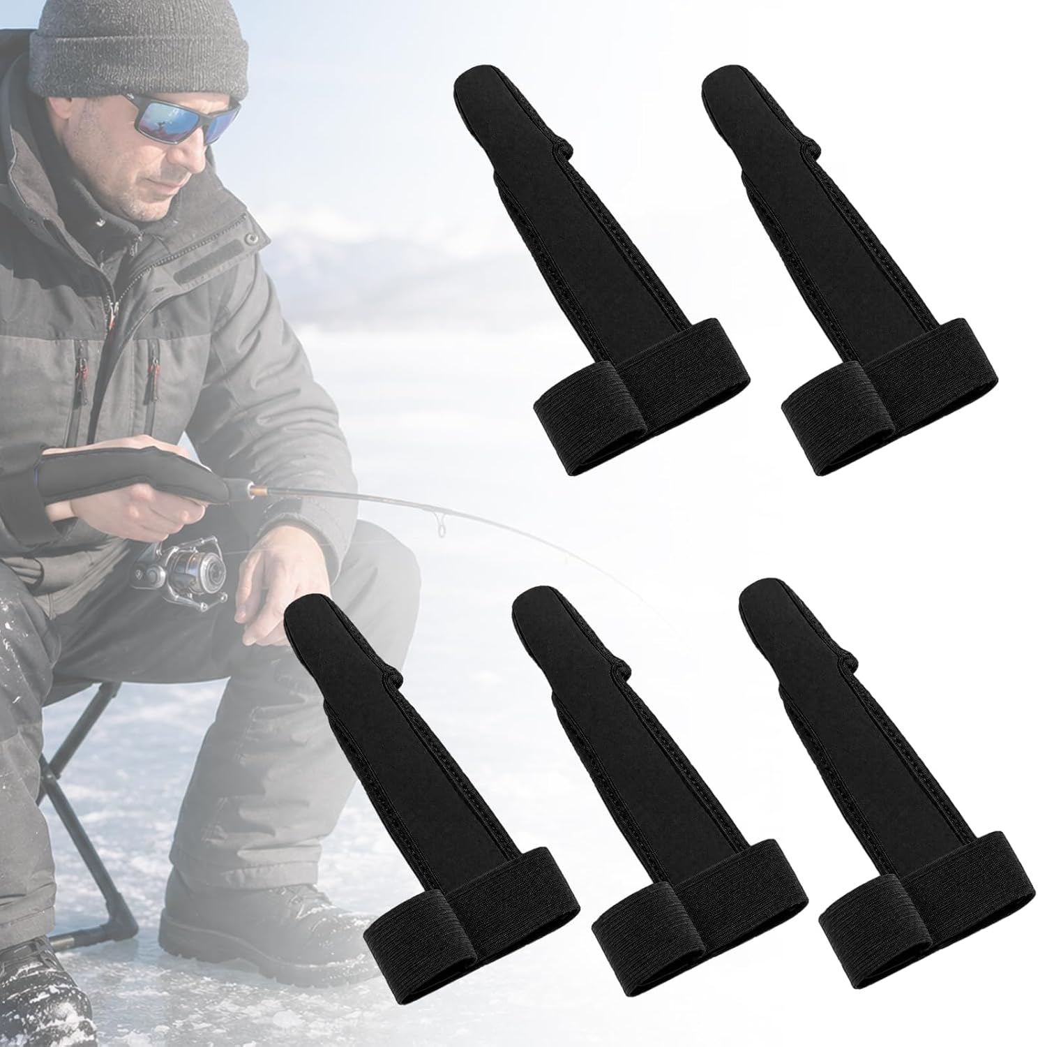 Single Finger Fishing Cover, Non-Slip Index Finger Protect Hand Mitt Elastic Band for Trolling, Winter Ice Fishing, 5 pcs