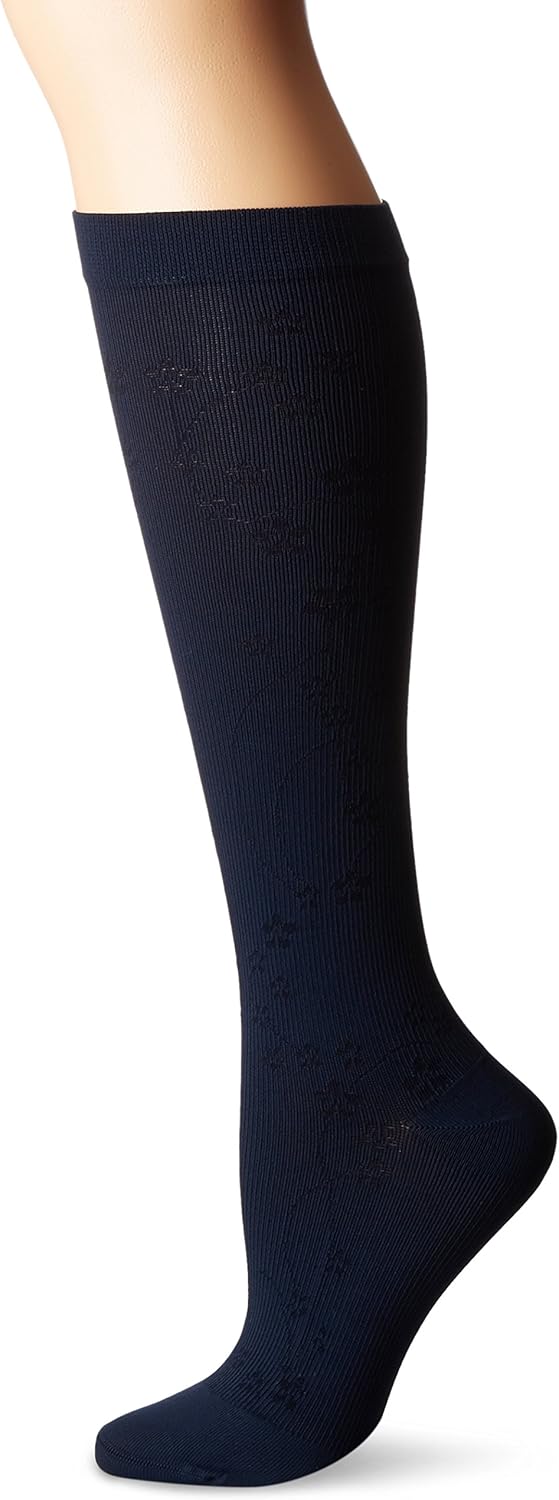 Super Brands Dr. Scholl's Women's Travel Knee High Socks with Graduated Compression, Navy, Shoe Size: 8-10