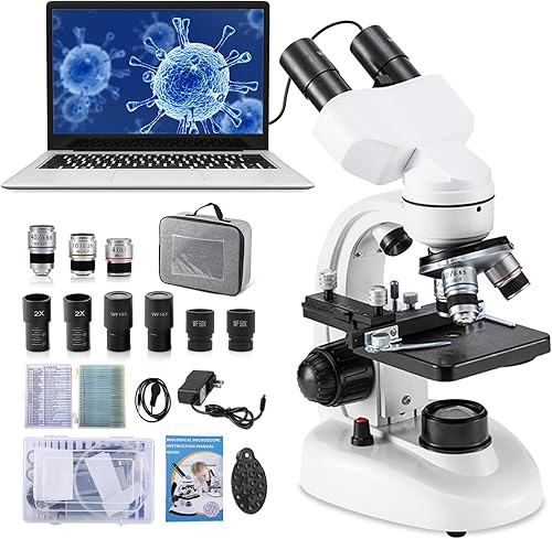 Microscopios binoculares compuestos 40X-2000X con cámara de 2.0 mp, con diapositivas preparadas para microscopio 30p, para niños estudiantes