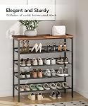 HOOBRO Raquette de chaussures, 5-Tier Rangement de chaussures avec étagères en mesh réglables, 16-20 paires de chaussures, stable et durable, plateau spacieux, autonome, métal, industriel, pour entrée, placard, brun rustique BF12XJ01