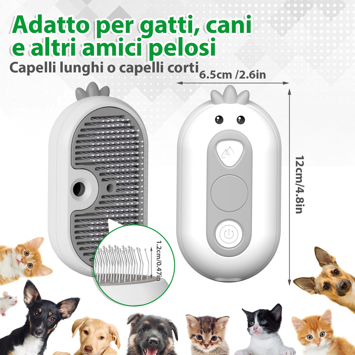 Spazzola a Vapore per Gatti Con Pulsante di Rilascio, Ricaricabile Spazzola Vapore per Peli Lunghi e Corti Gatti Cani Conigli, Autopulente per la Cura Della Muta Degli Animali Domestici