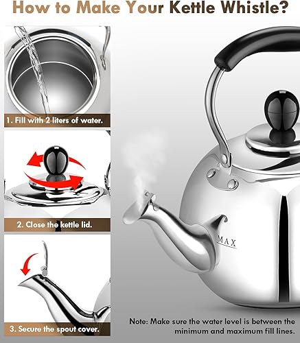 Miniatura 7 de Stove Top - Hervidor de té silbante  Hervidor de té de 2.64 cuartos de galón, ollas de té vintage, teteras de acero inoxidable de triple capa para