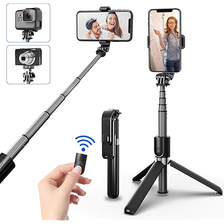 Amazon Jparr 進化版 自撮り棒 三脚一脚兼用 Iphone Android Gopro などに取り付け可能 5段階伸縮 360度回転可能 86cmまで伸びる 大人数でも撮れる Bluetooth リモコン遠隔操作 メーカー1年保証 黒 自撮り棒 通販