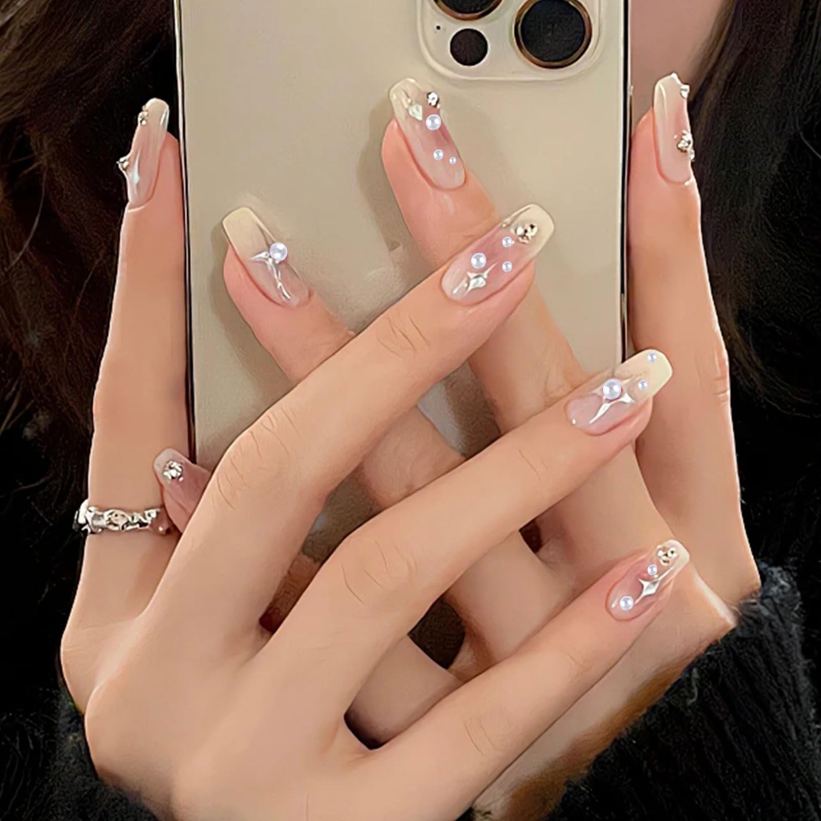 WhaleO Nagel-Charms Set – 2 Schachteln Mit Goldenen, Silbernen & Weißen Steinchen | Für Nail Art, DIY & Deko