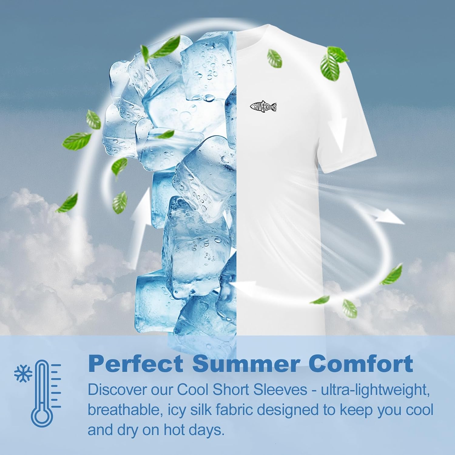 Riverruns Men's Fishing Shirt Short Sleeve UPF 50+ UV Sun Protection T-Shirt Rash Guard Swim Shirt #1024