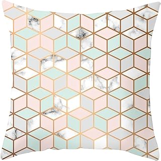 Daesar Throw Pillow Cushion Cover, Pillowcase Cyan Pink Grey 16 x 16 Throw Pillow Case Vintage 16 x 16 Inch 3D Four Sided Marble Pattern, Polyester, 1 Pc
