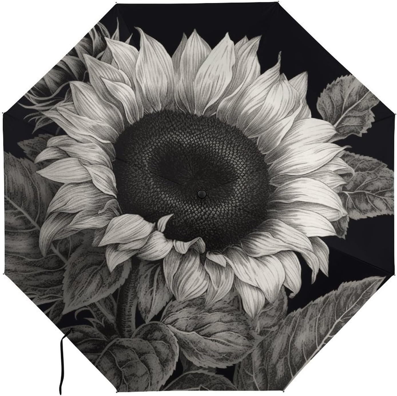 Sunflower Black Grey Umbrella Extra Large Folding, Travel Umbrella Windproof, Compact, Golf Umbrella With Unique Patterns, Fashionable And Beautiful for Men And Women.