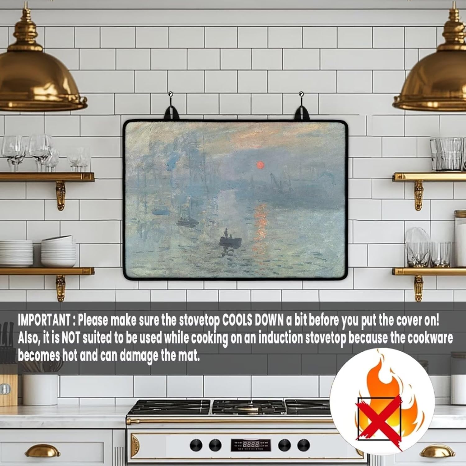 Monet Impression Sunrise Stove Mat for Glass Top Cooktop Protector, Dish Drying Mat for Kitchen, Heat-Resistant Washable for Table, Washer-Dryer Blue